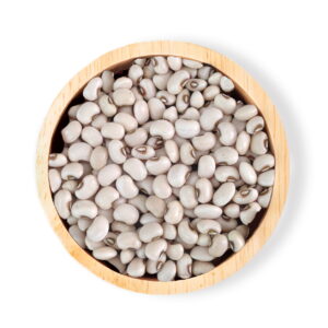 Black beans, peanuts, Mung beans in wood bowl isolated on white background